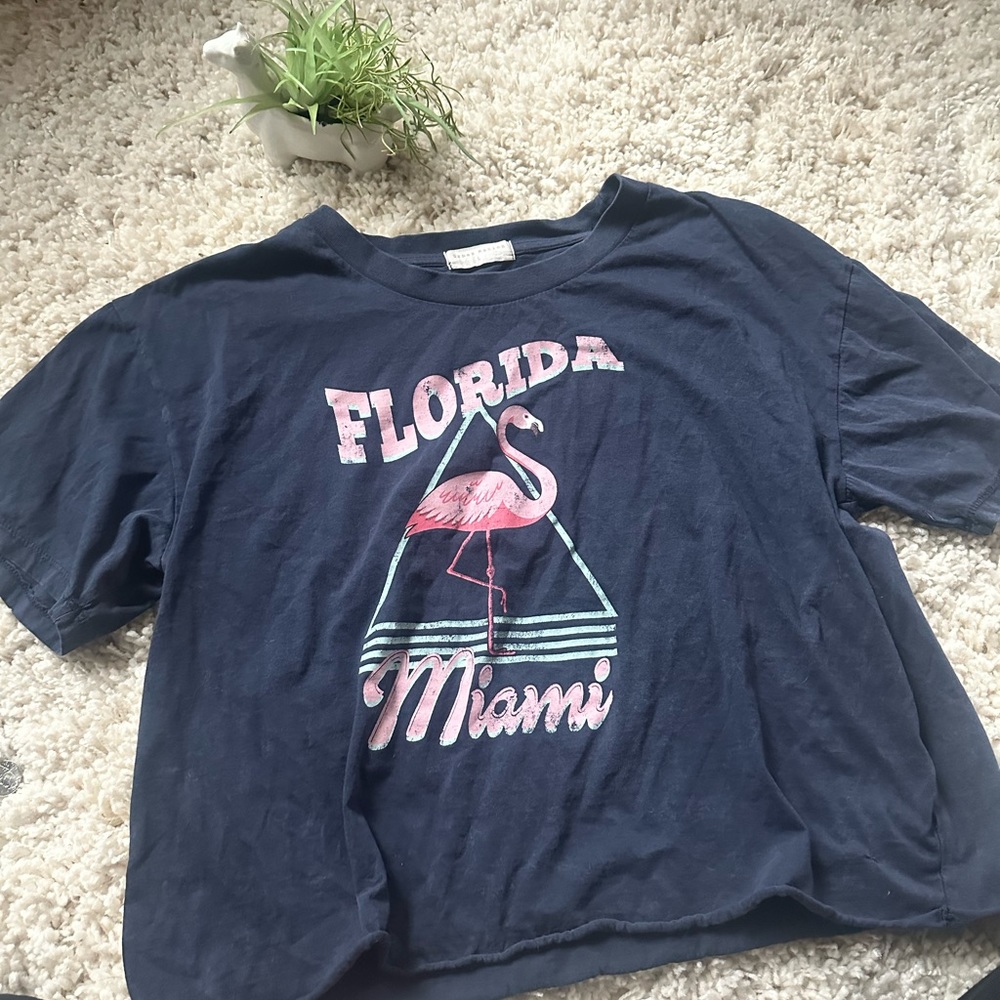Urban Nation Casual Miami Florida belly crop top T-shirt simple lounge l…